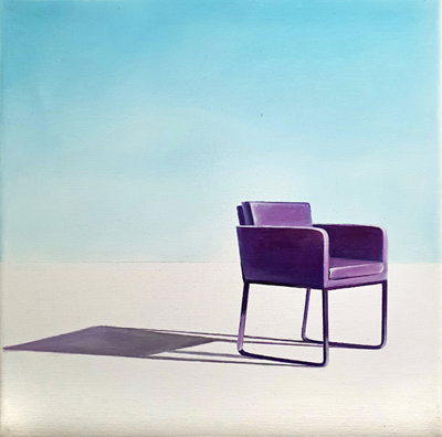 Stuhl violett, 30 x 30 cm, Öl auf Leinwand, 2023