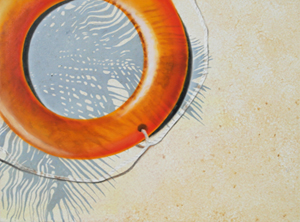 Schwimmring im Sand, 30 x 40 cm, Öl auf Leinwand, 2025